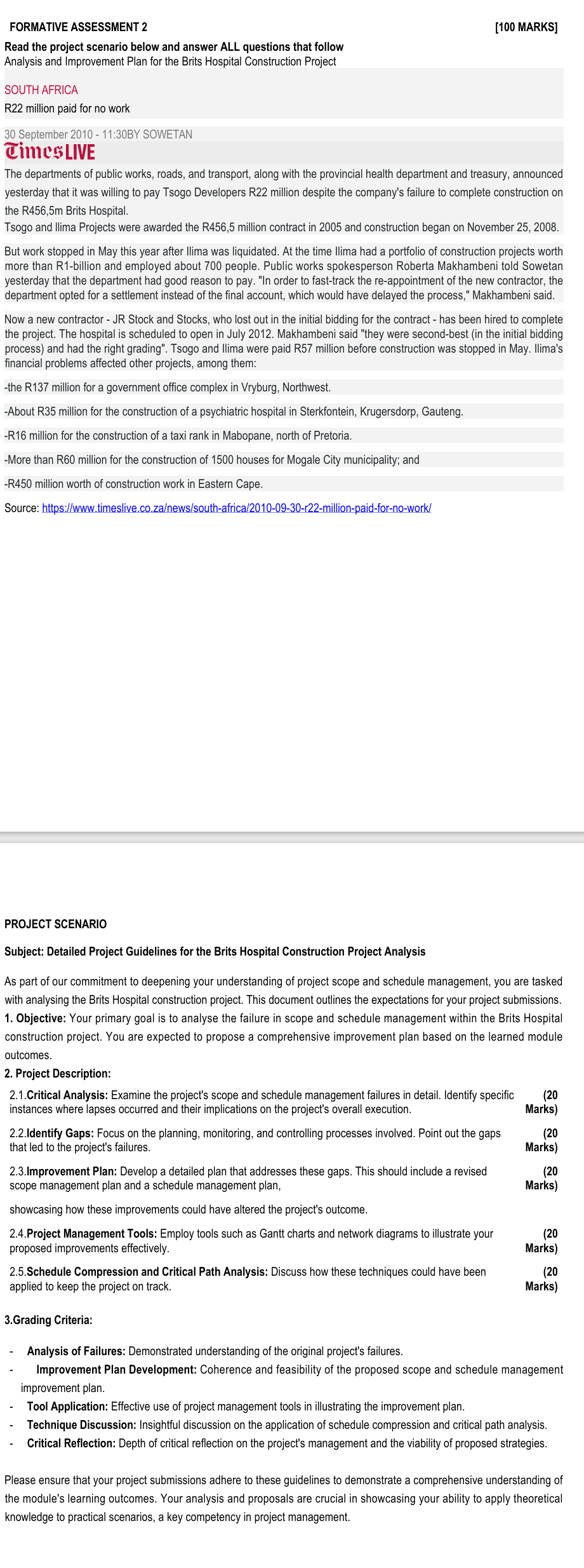  FORMATIVE ASSESSMENT 2 [100 MARKS] Read the project scenario below and