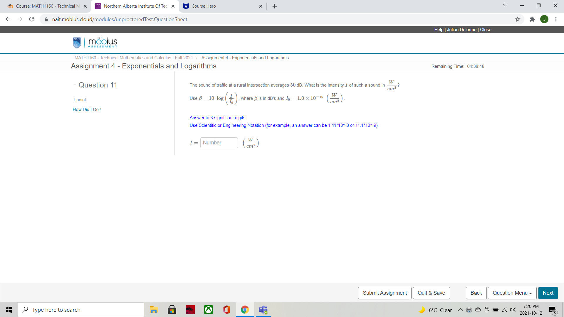 In Course: MATH1160 - Technical M X m Northern Alberta Institute
