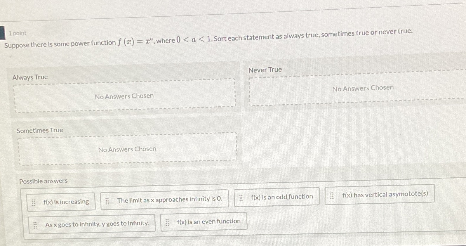 1 point Suppose there is some power function f (x) Always True