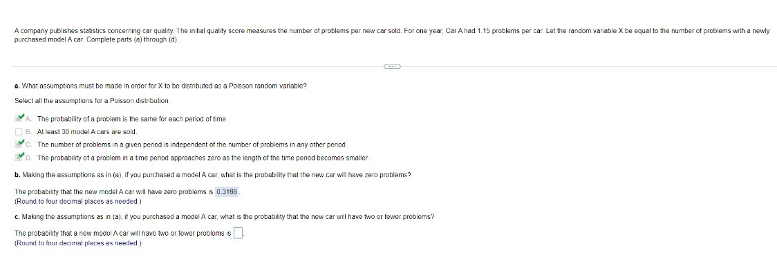  A company publishes statistics concerning car quality. The initial quality score