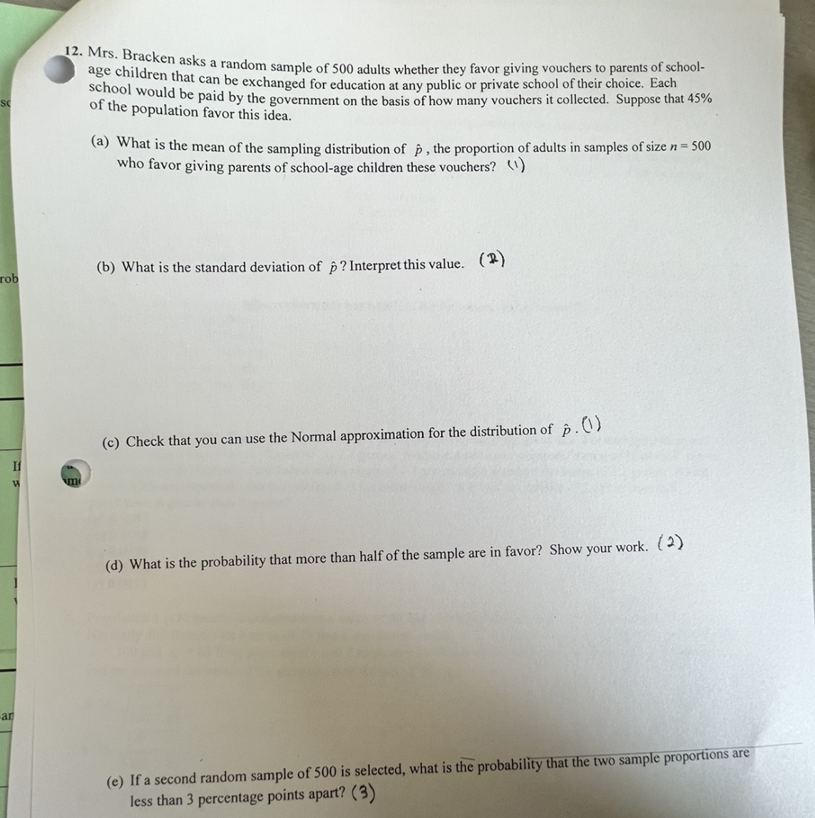 please do only e and show work!! 12. Mrs. Bracken asks a