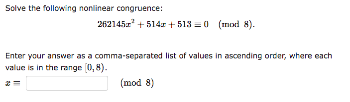 c.Solve the following system of linear congruences: c + 2ly = 8
