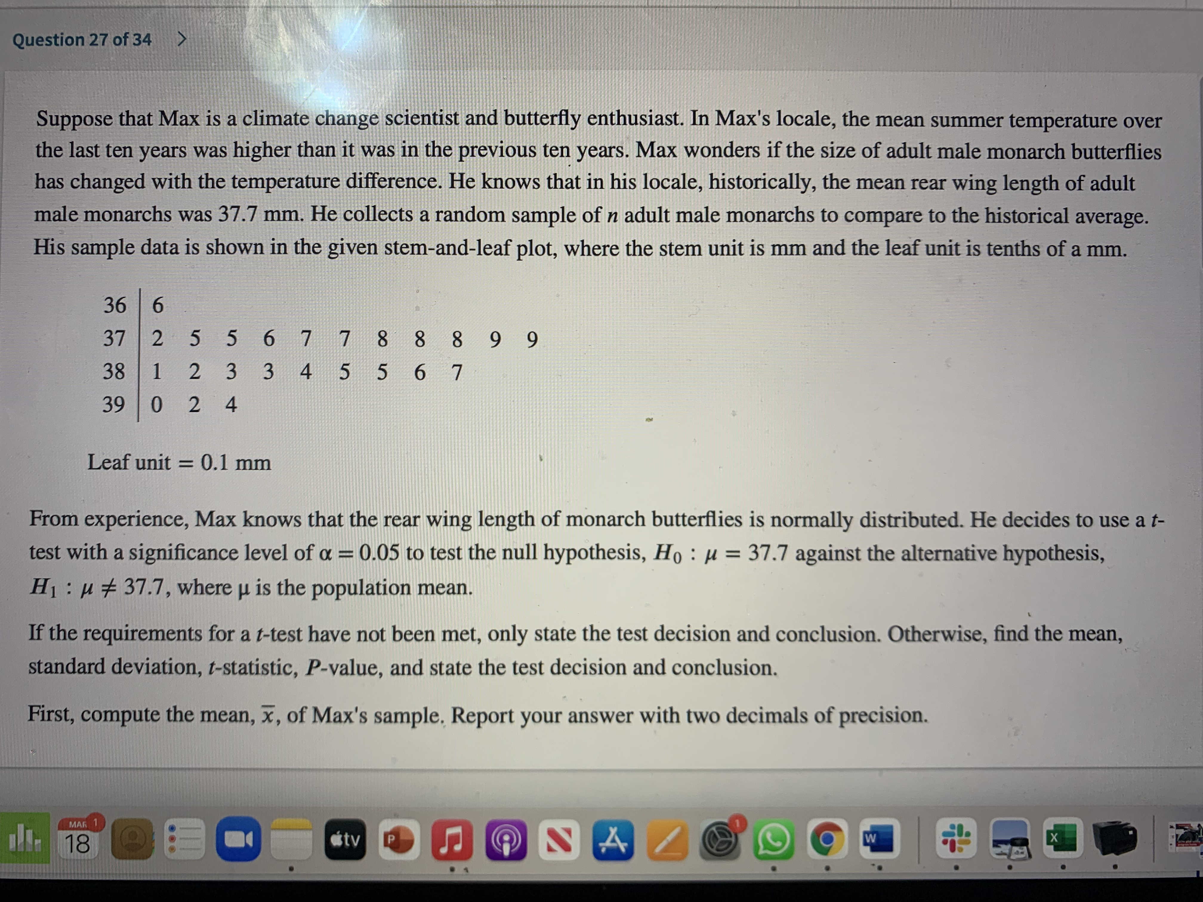 the t-statistic of the test. Report your answer with three decimals of