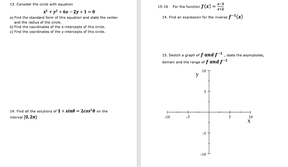  15-16 For the function f(x] = ::: 13. Consider the circle