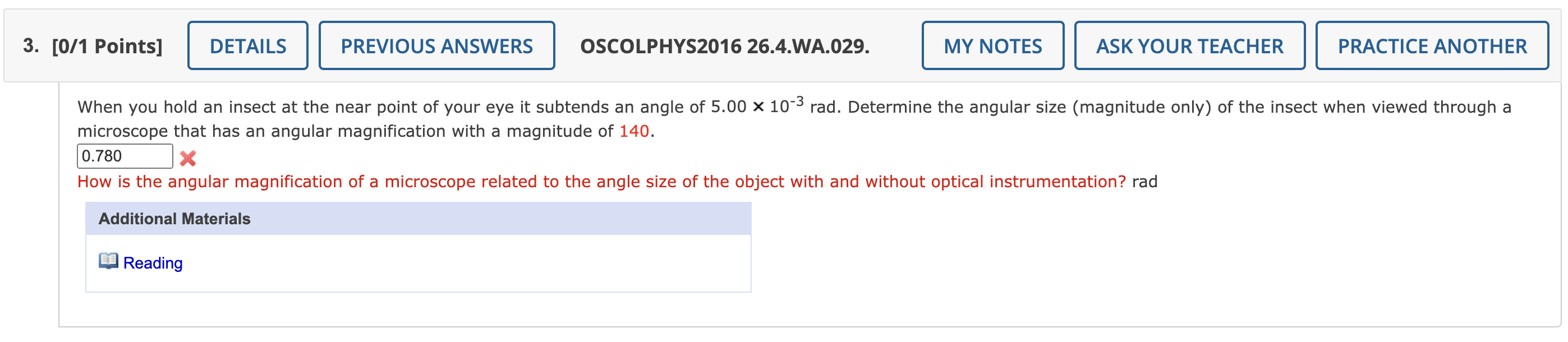 a focal length of 4.00 cm, an eyepiece lens with a focal