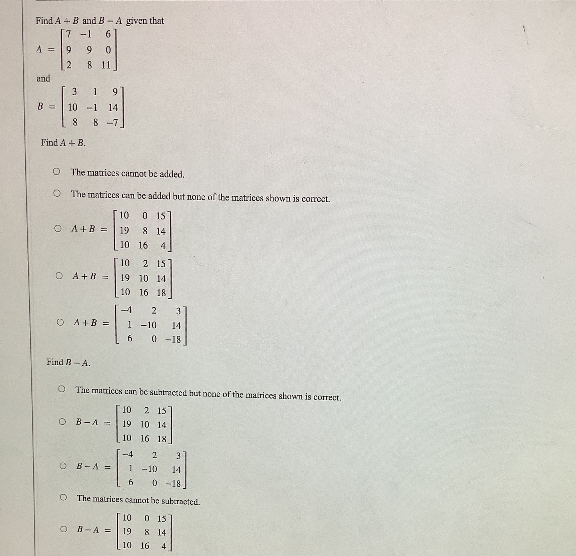  Find A + B and B - A given that -1