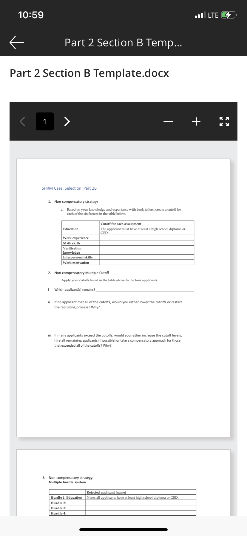 Non-compensatory strategy: Multiple hurdle system Rejected applicant {name) Hurdle 1: Education_| None,
