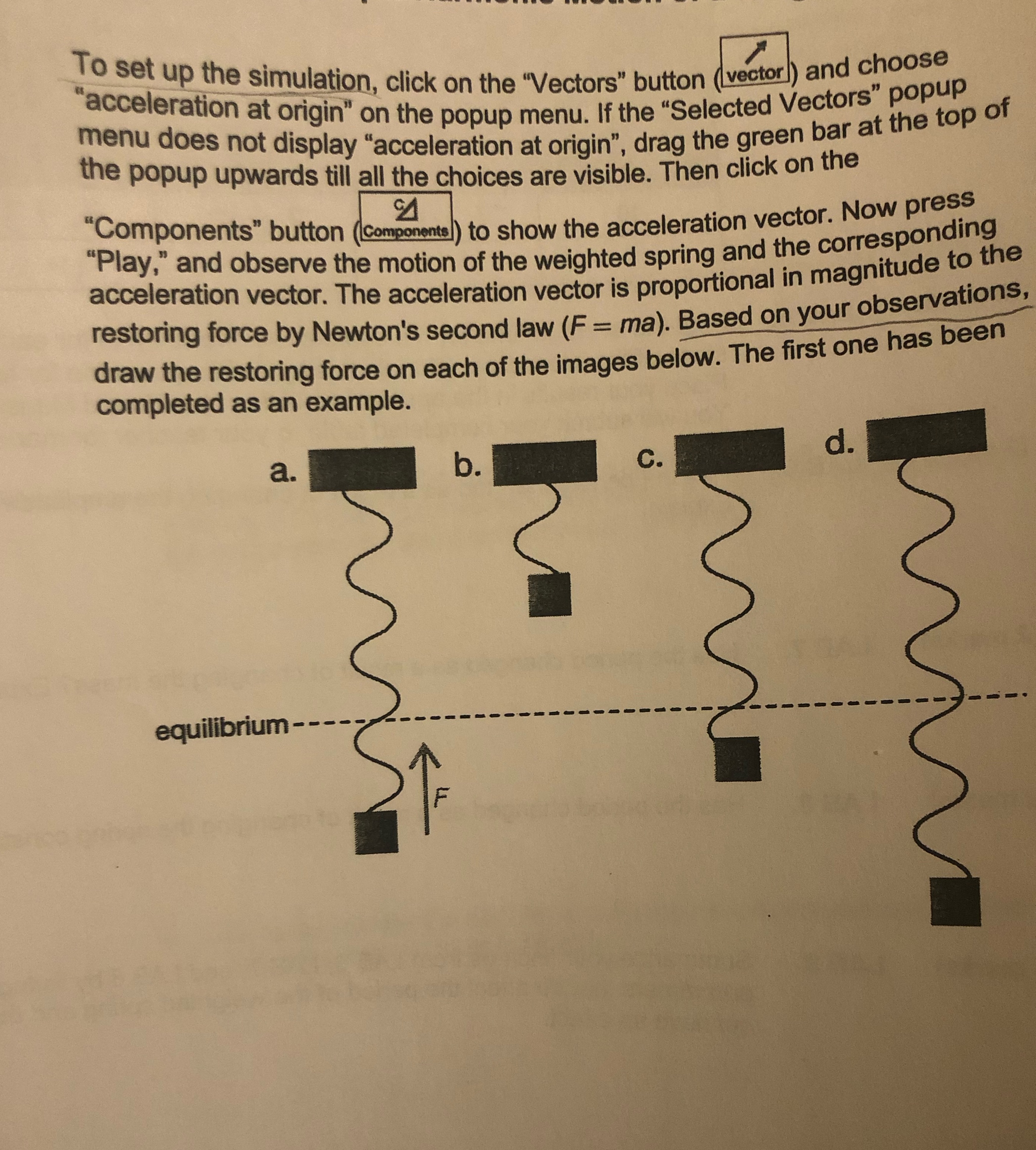 To set up the simulation, click on the "Vectors" button (vector