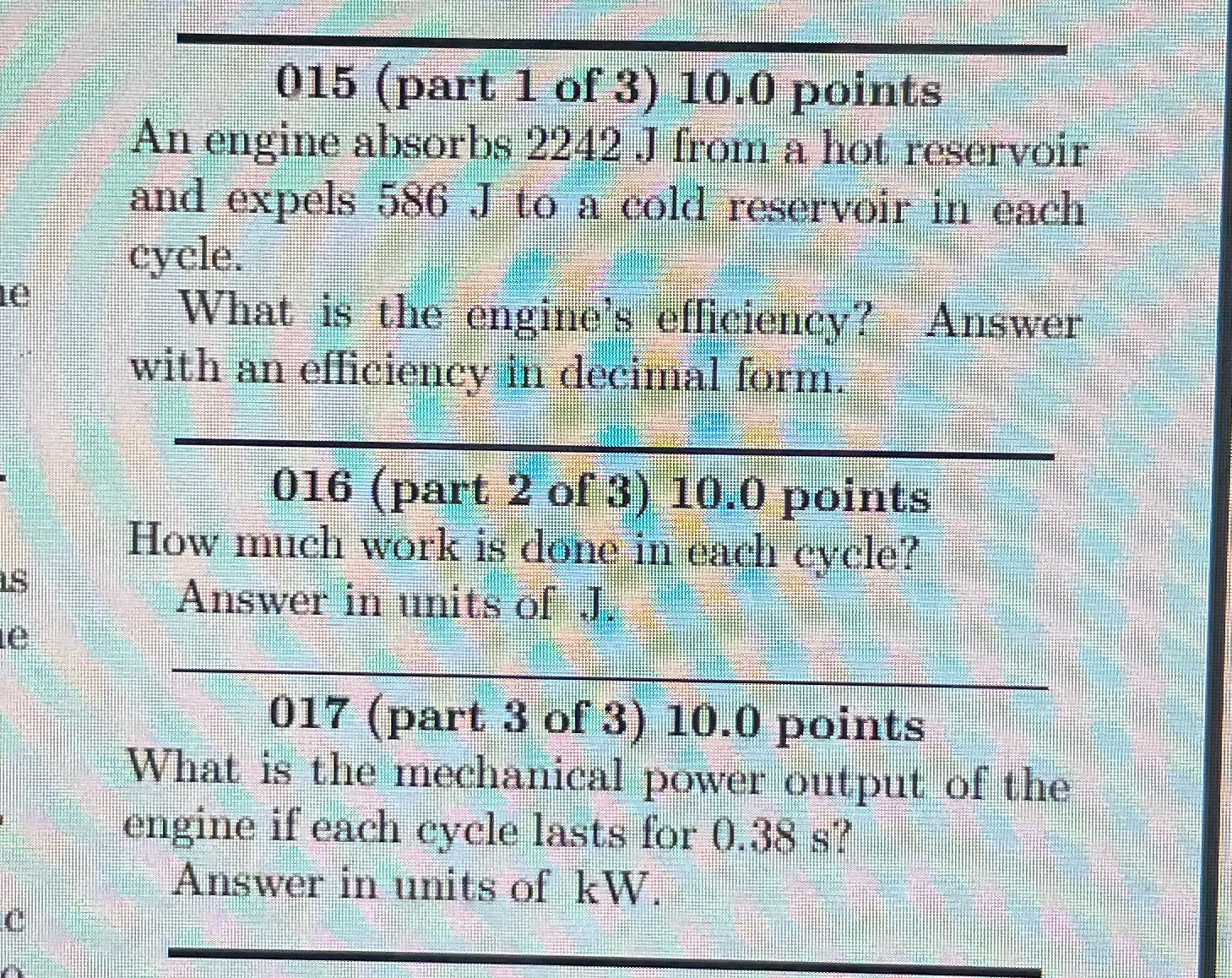 I need help with part 1, 2, and 3 015 (part 1