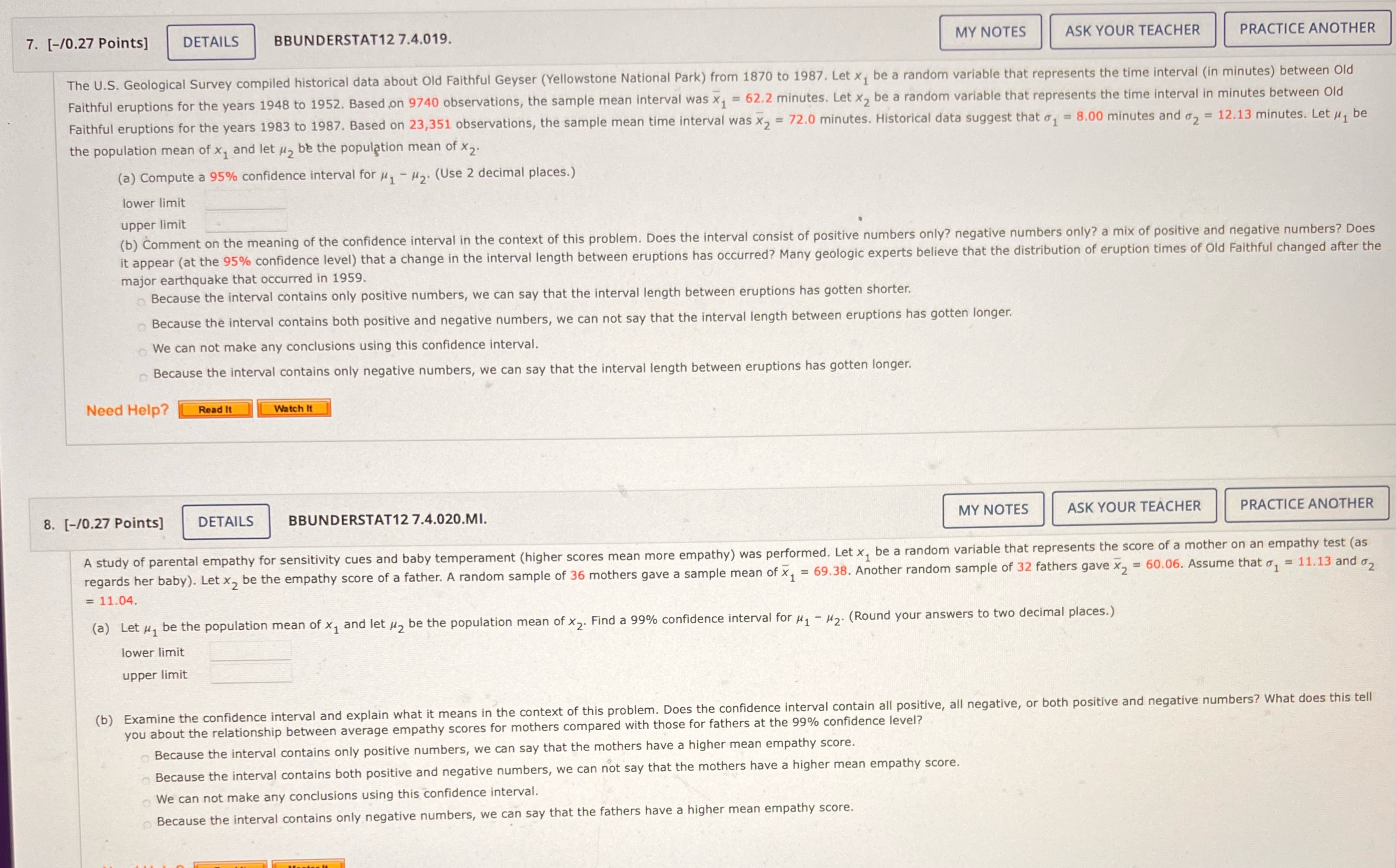  7. [-/0.27 Points] DETAILS BBUNDERSTAT12 7.4.019. MY NOTES ASK YOUR TEACHER