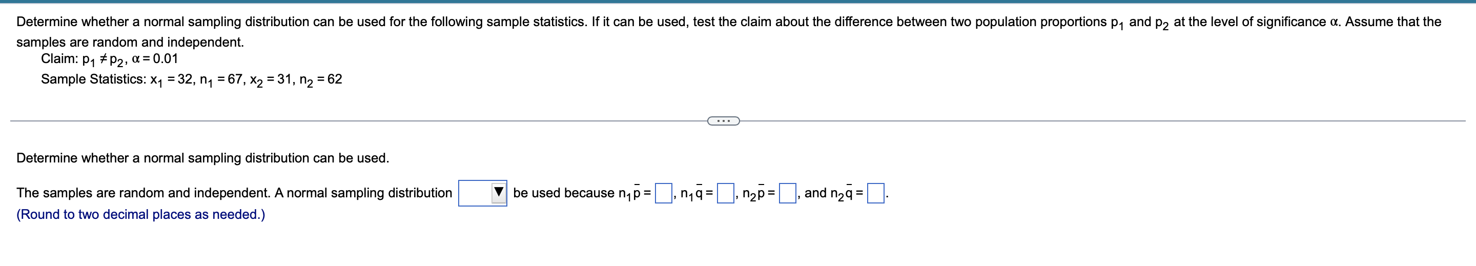  Determine whether a normal sampling distribution can be used for the