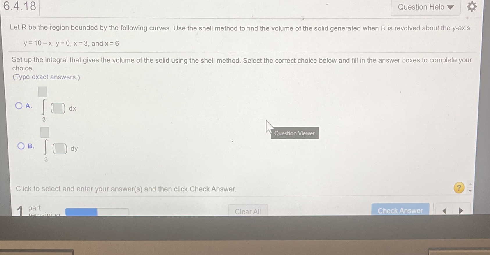 Help 6.4. 18 Question Help A Let R be the region bounded