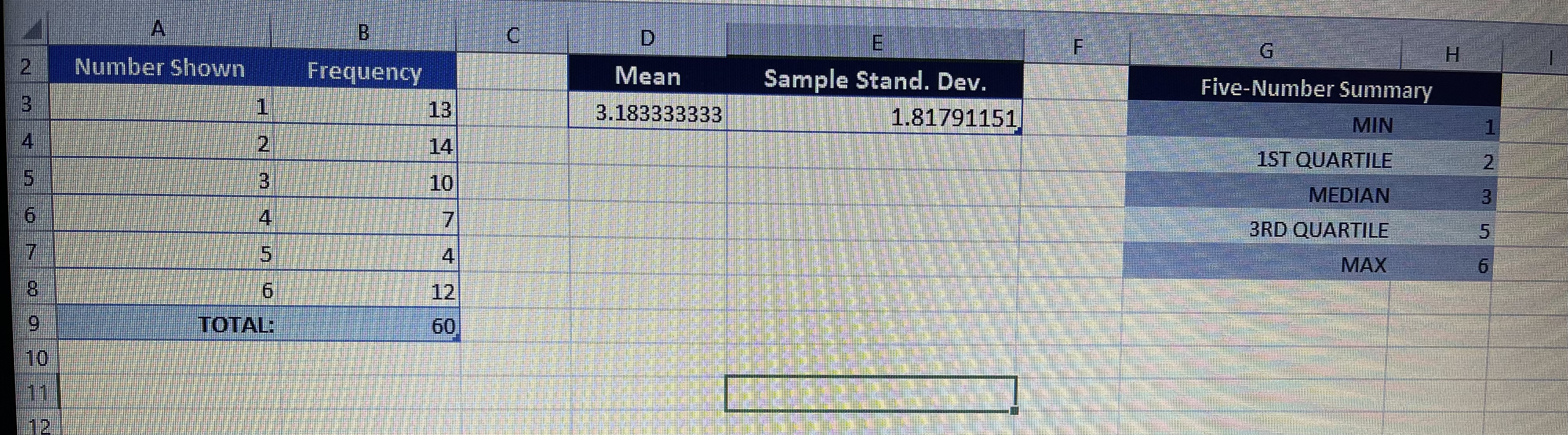 Please help! A B D E G H Number Shown Frequency Mean