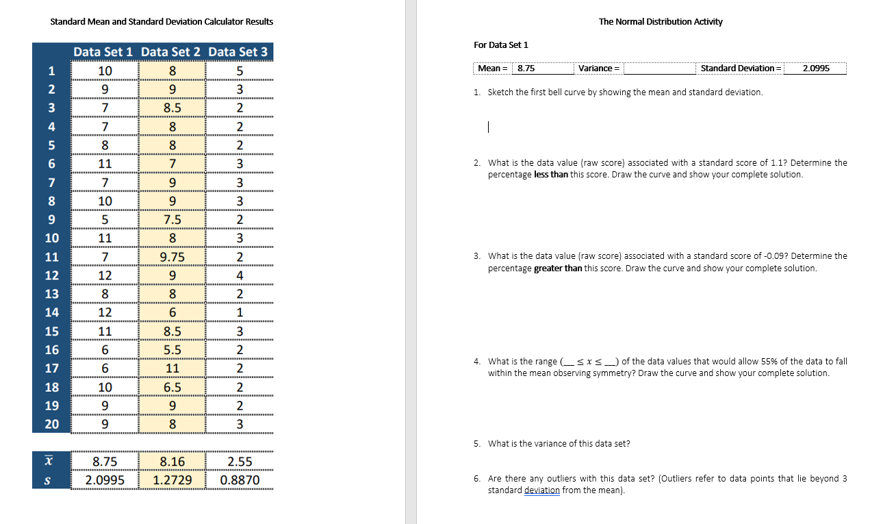 Standard Mean and Standard Deviation Gmlator Balls Data Set 1 'Data