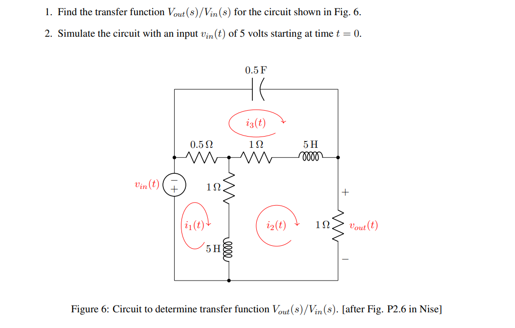 1. Find the transfer function Vout (s) /Vin (s) for the