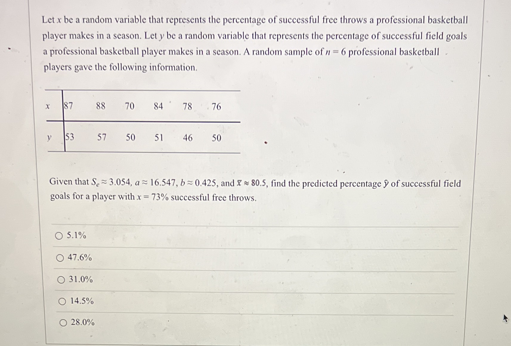  Let x be a random variable that represents the percentage of