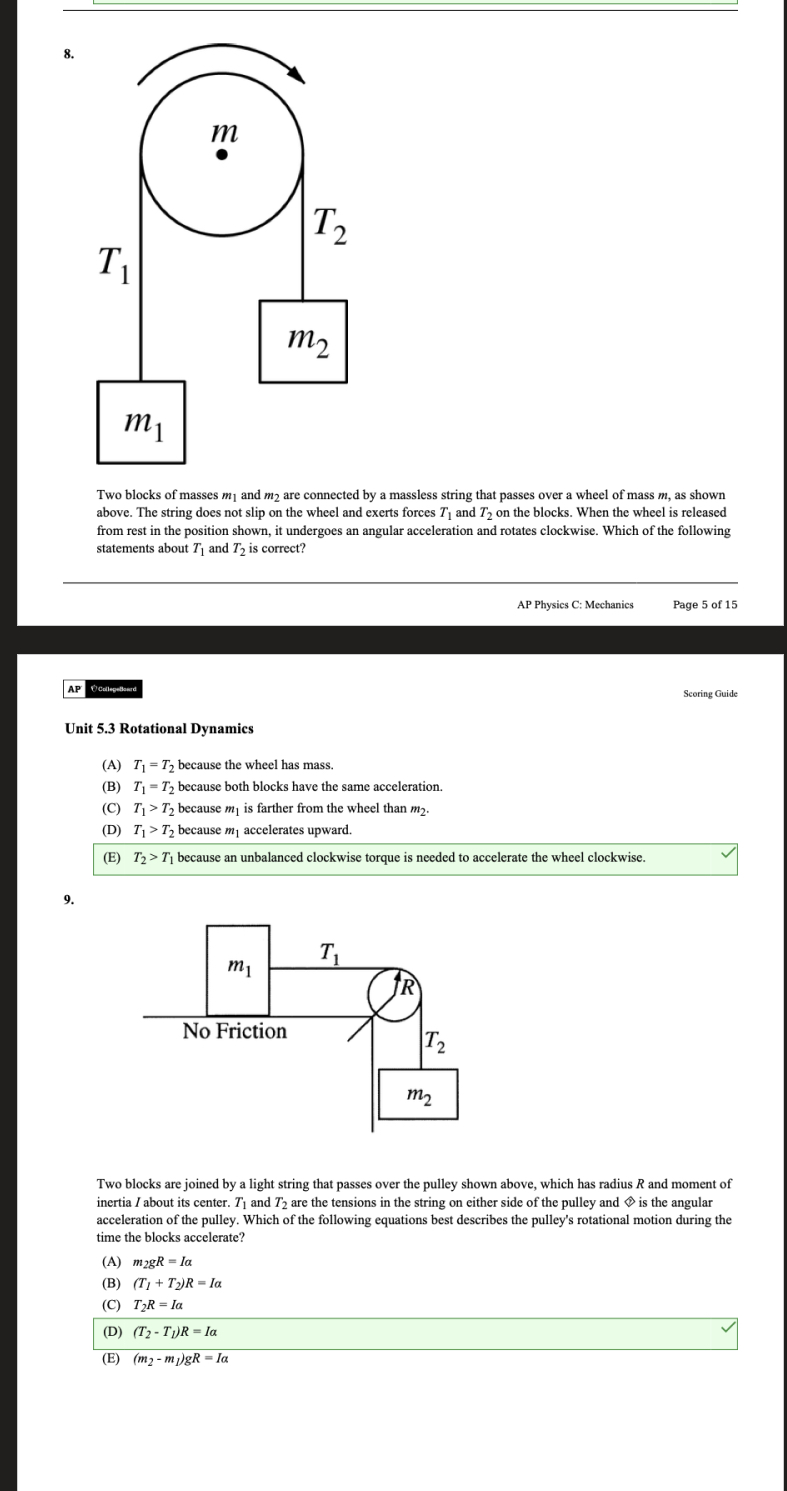  m T2 T1 m Two blocks of masses mj and my