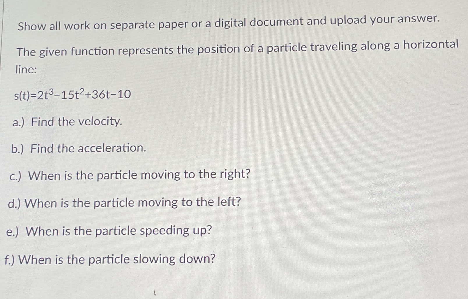  Show all work on separate paper or a digital document and