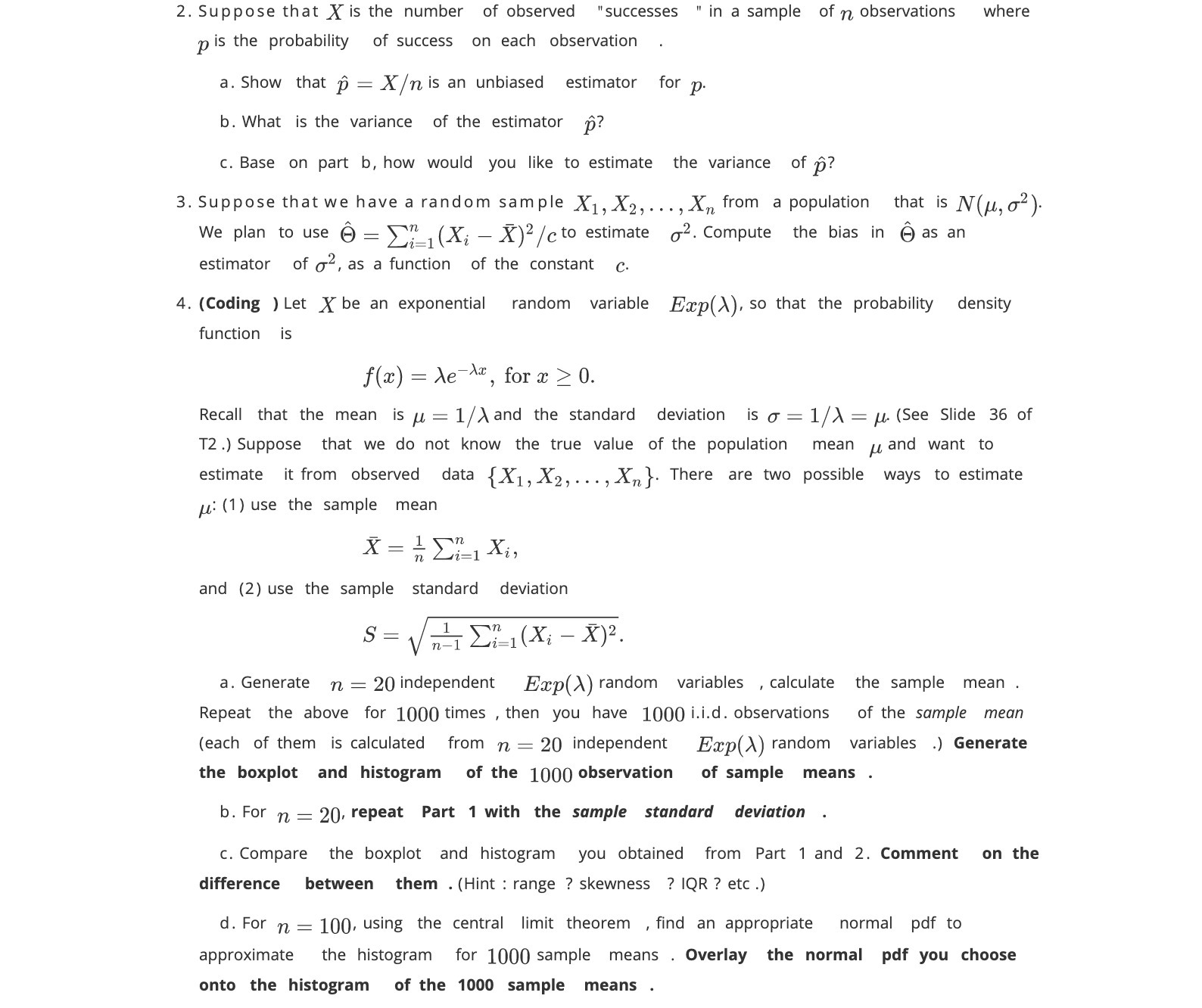  2. Suppose that X is the number of observed "successes "