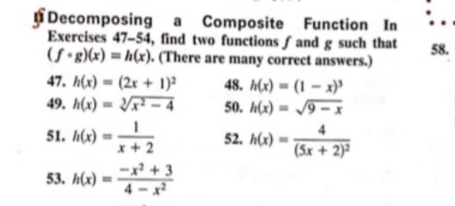 47-50 only If Decomposing a Composite Function In Exercises 47-54, find two