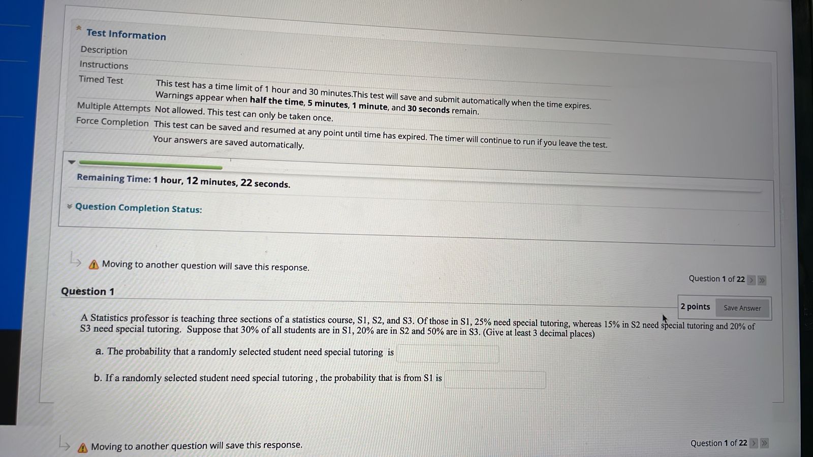  *Test Information Description Instructions Timed Test This test has a time