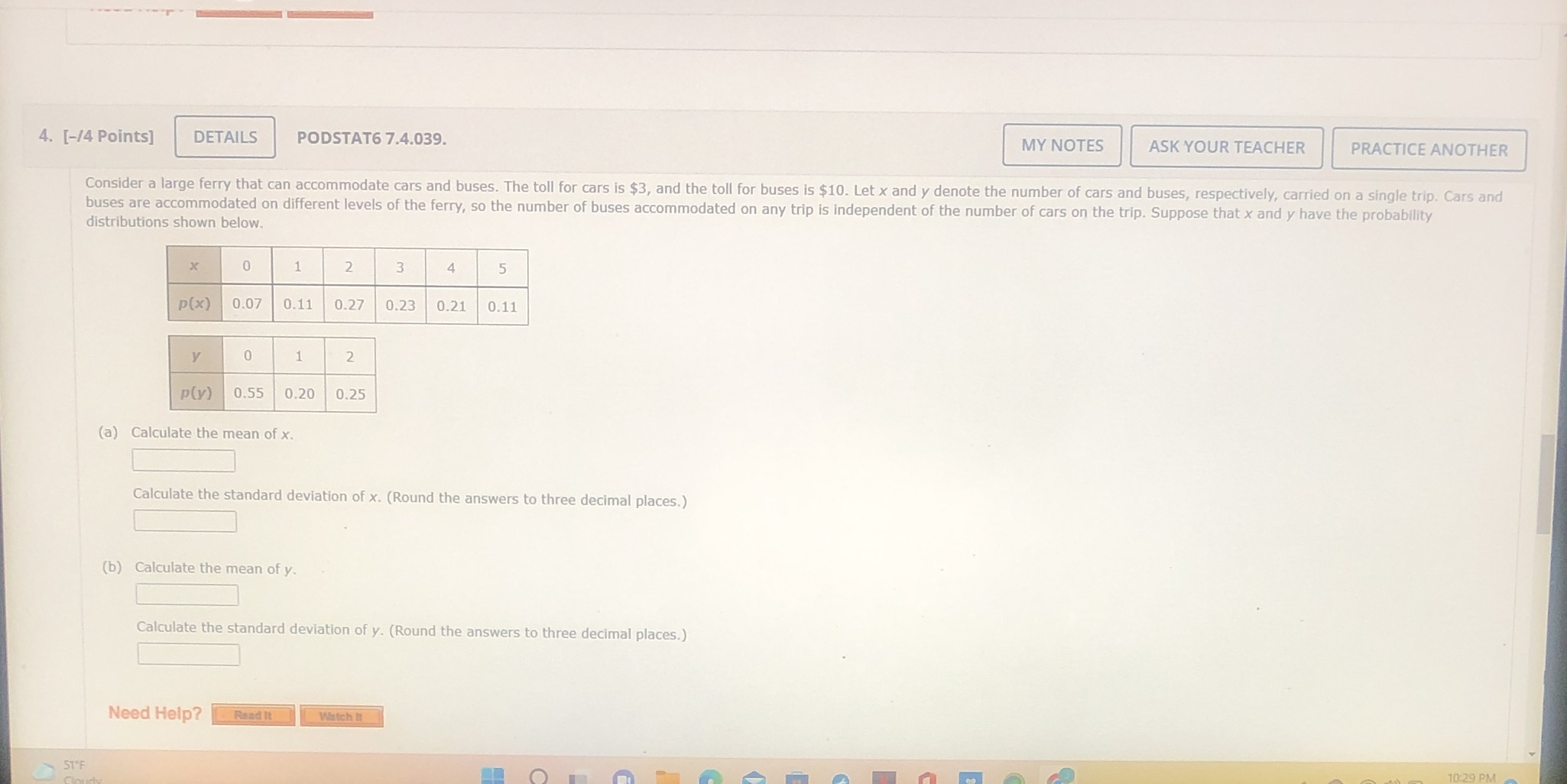 4. [-/4 Points] DETAILS PODSTAT6 7.4.039. MY NOTES ASK YOUR TEACHER
