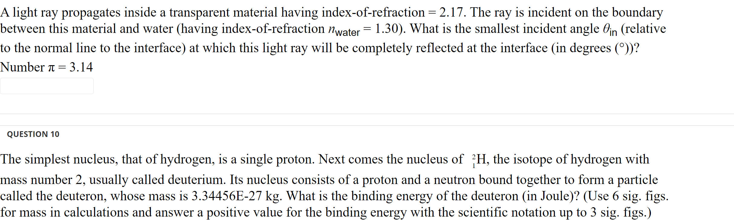 A light ray propagates inside a transparent material having index-ofrefraction =