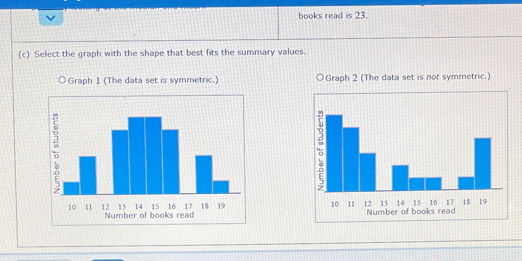 Same question: identifying the center. Part C books read is 23. (c)