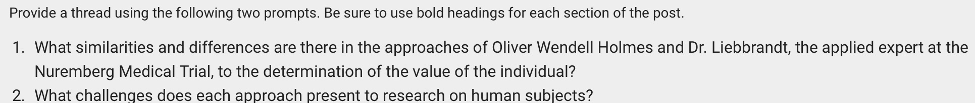 Provide a thread using the following two prompts. Be sure to