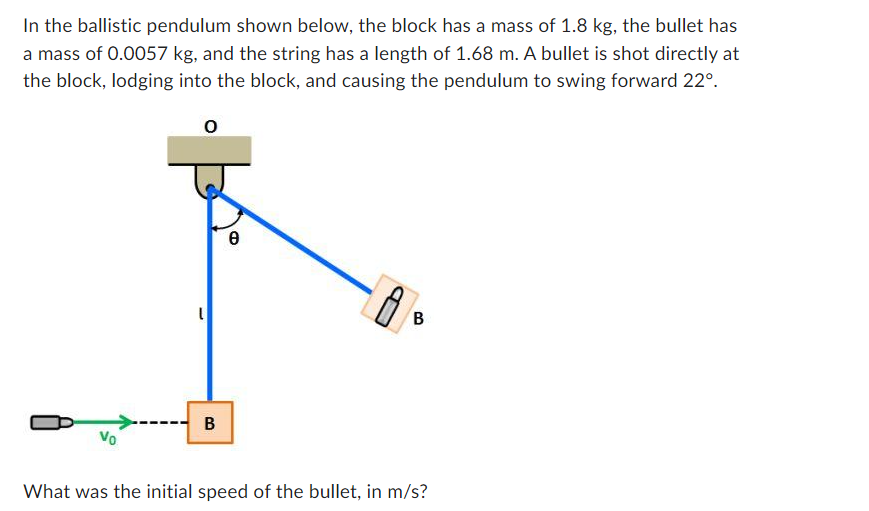 In the ballistic pendulum shown below, the block has a mass of