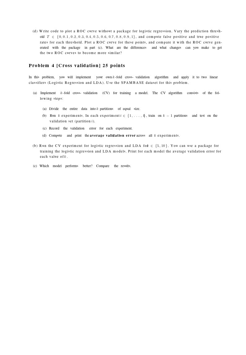 (d) Write code to plot a ROC curve without a package