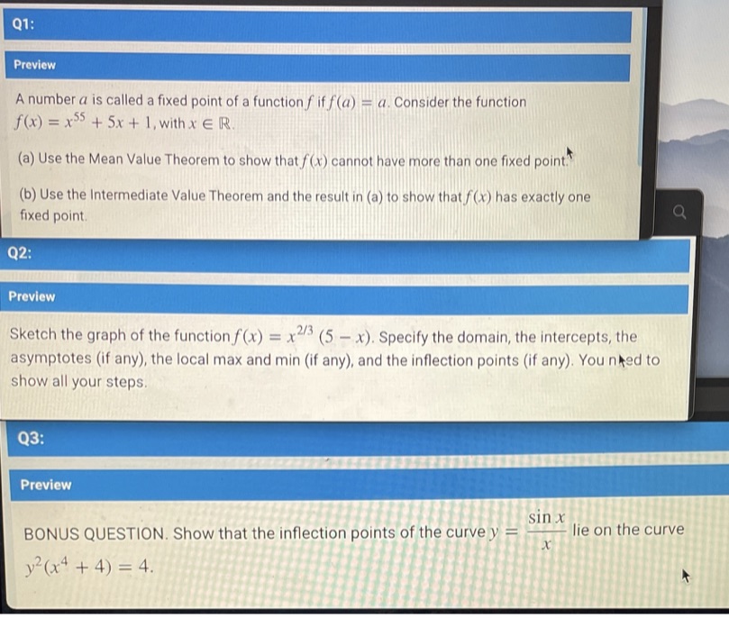  Q1: Preview A number a is called a fixed point of