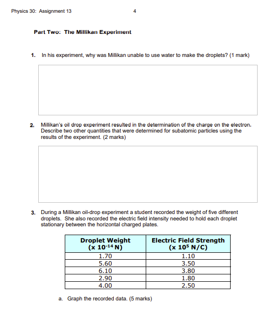 MAKE SURE TO USE BLUE PEN Physics 30: Assignment 13 Part Two: