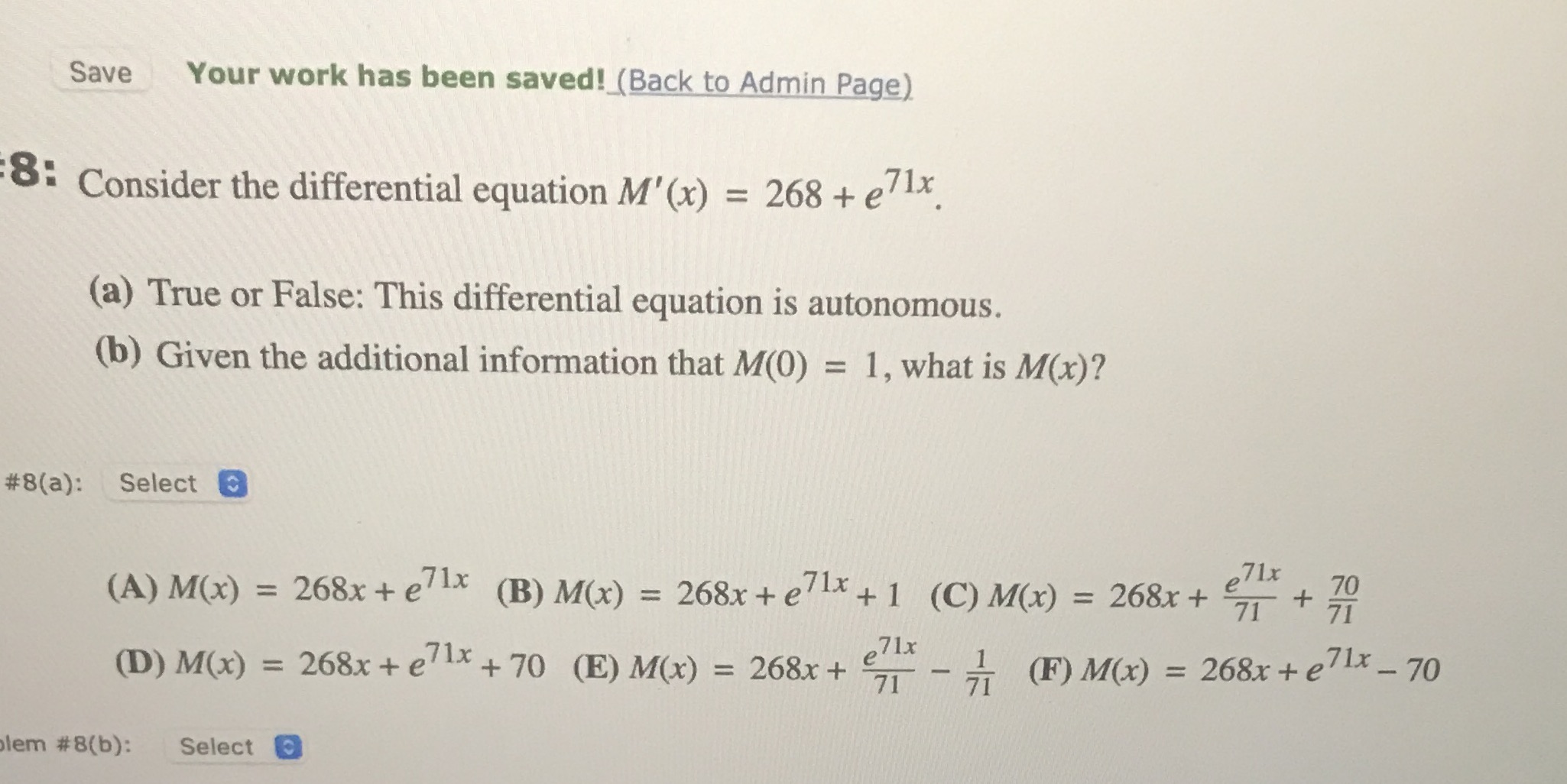 Please help Save Your work has been saved!_(Back to Admin Page) 8: