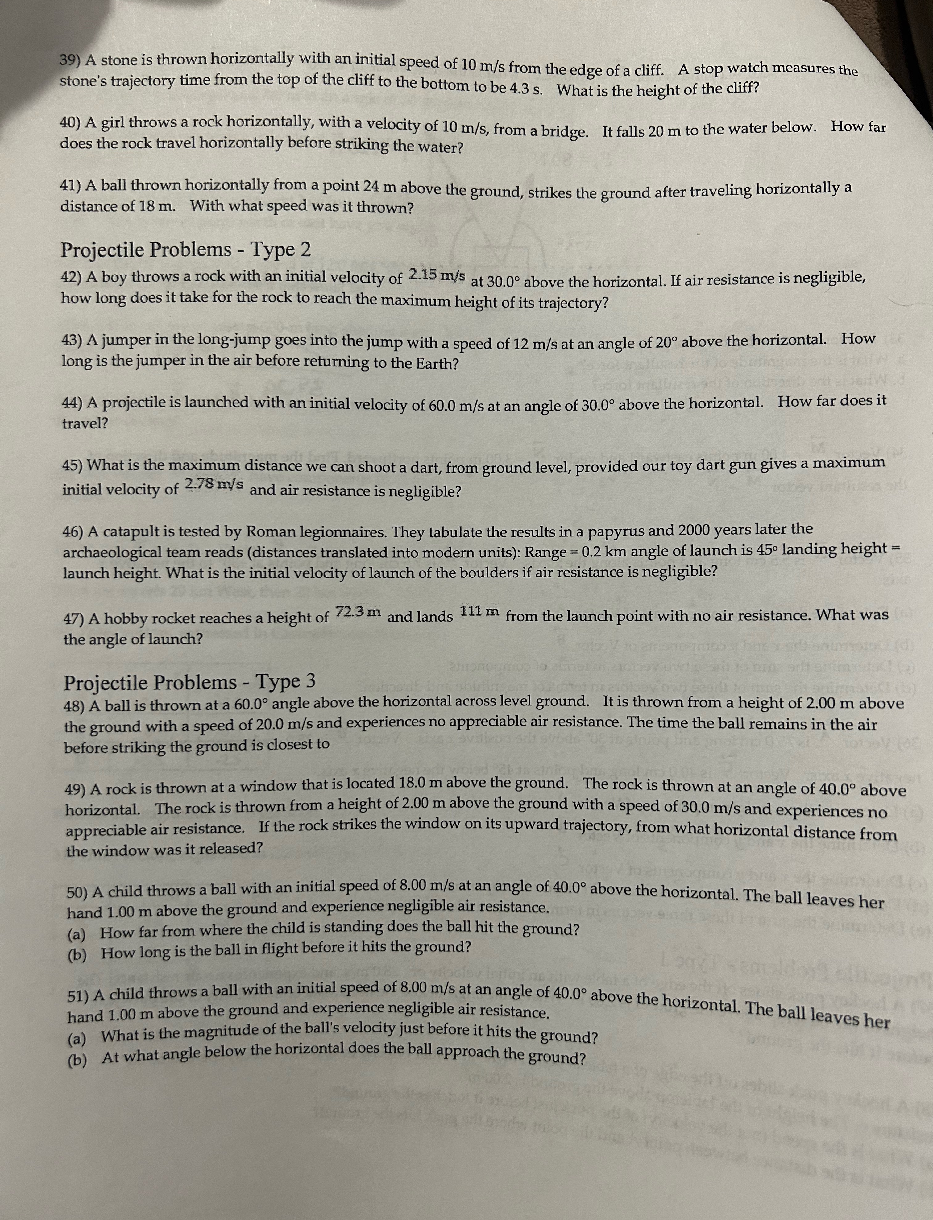 A stone is thrown horizontally with an initial Speed 0f10 m/s