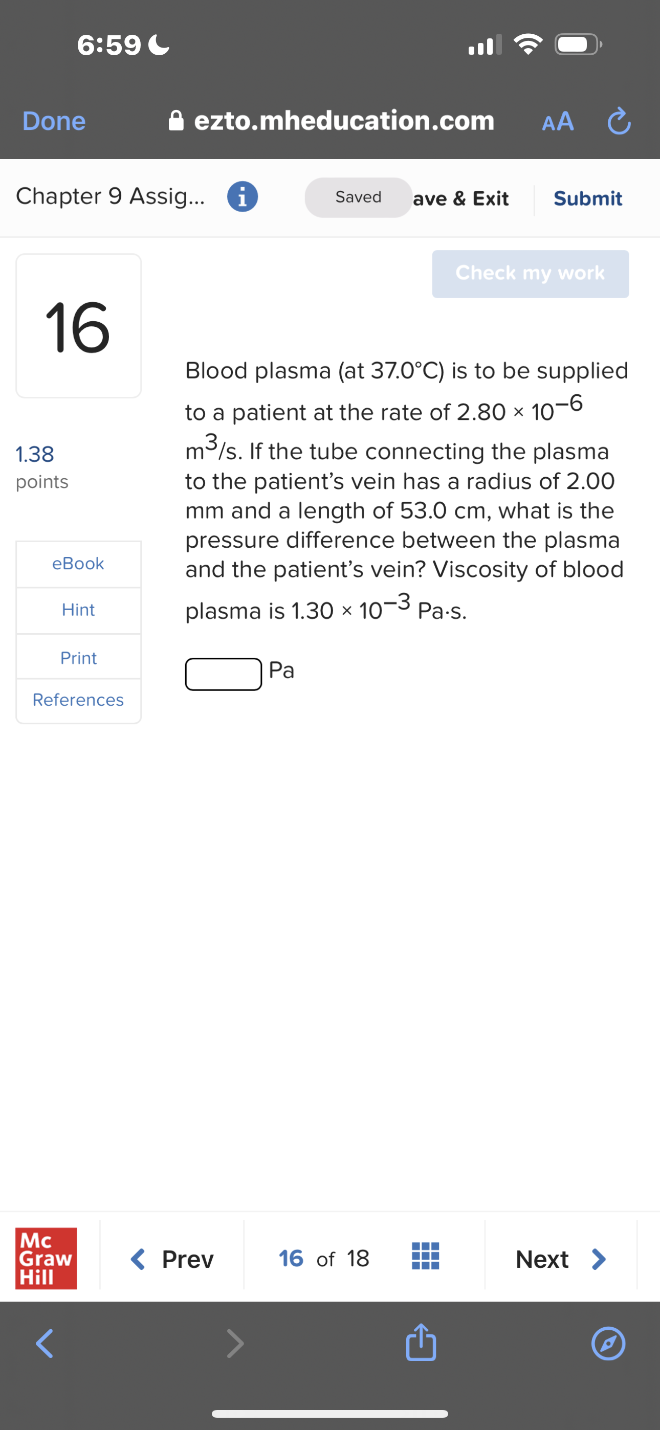  6:59 t B ezto.mheducation.com Chapter 9 Assig... 0 Saved ave &