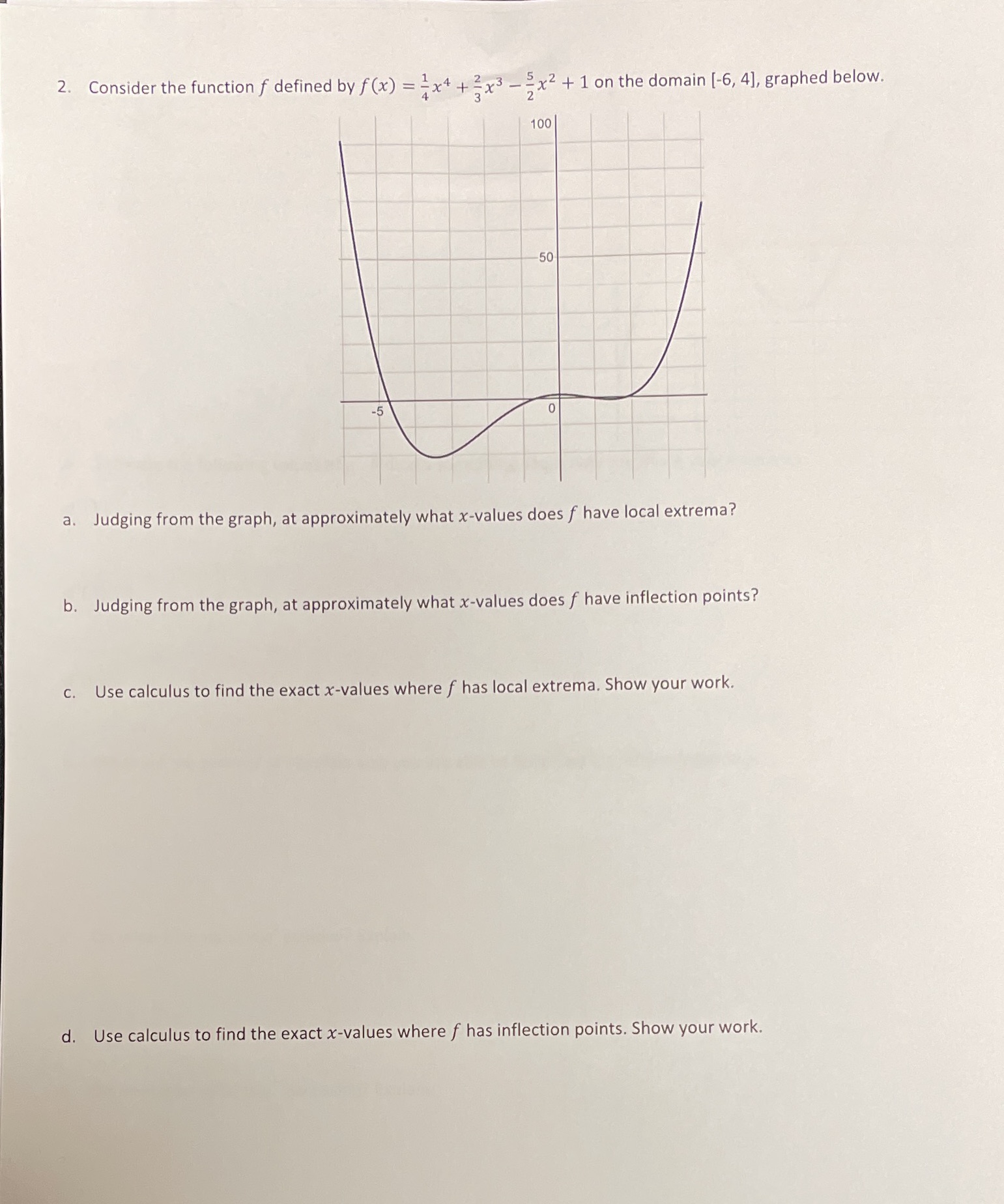  2. Consider the function f defined by f (x) = 4x4