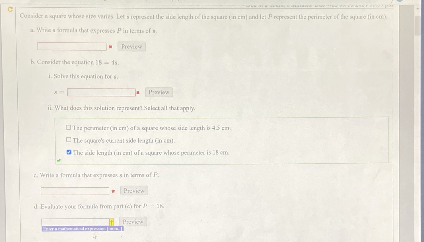 C Consider a square whose size varies. Let's represent the side