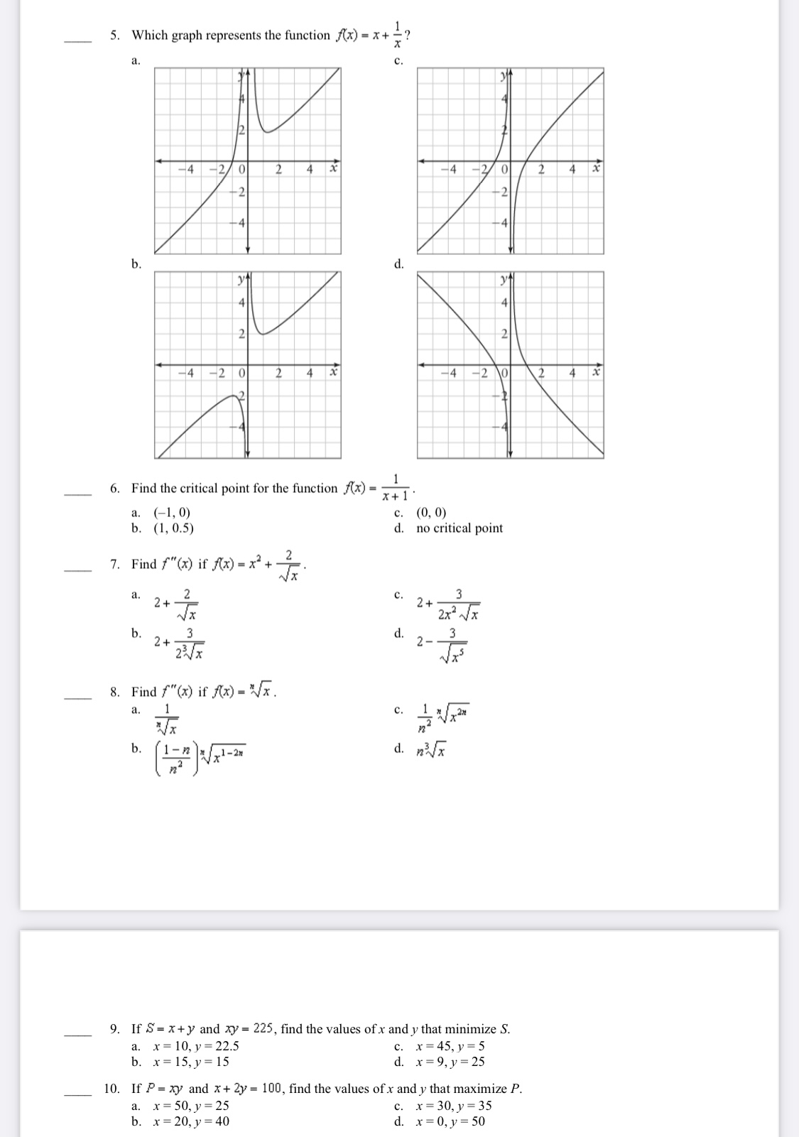 extrema for the graph ofx). a. 5 c. 3 b. 4 d.