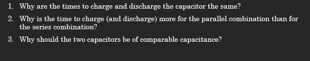 RC = Battery potential: Table 1: Time for charging and discharging a