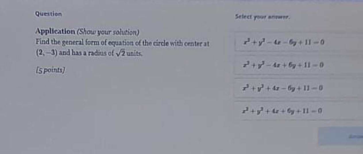 of symmetry FocusQuestion Select your answer. What is the center of the