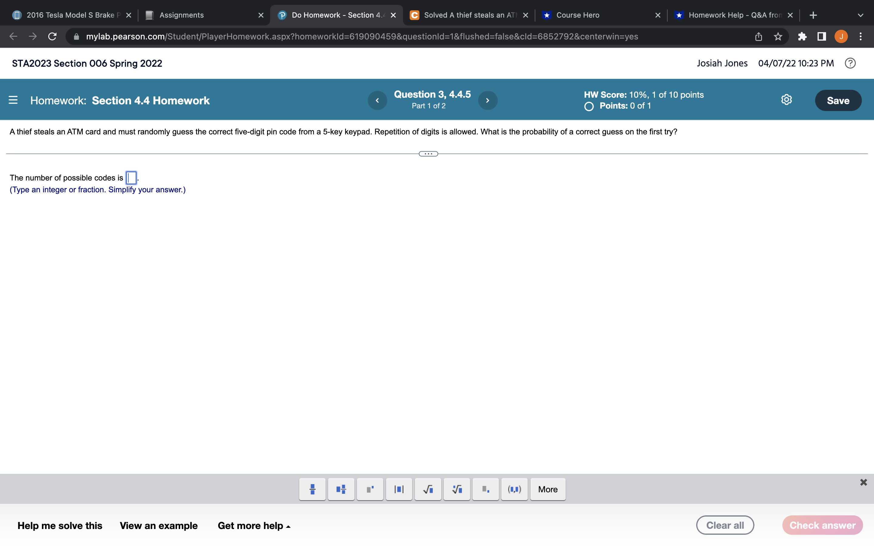 Also, what is the probability that the correct code is given on