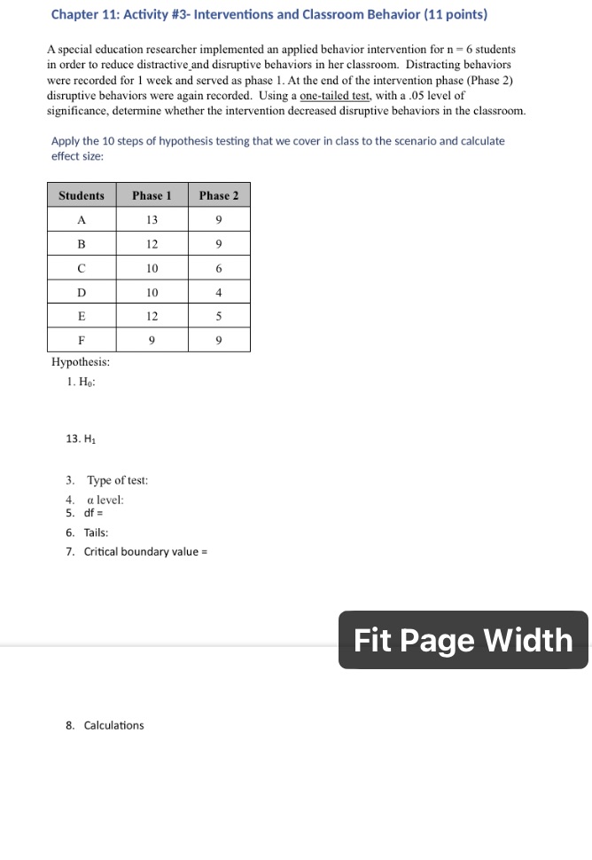  Chapter 11: Activity #3- Interventions and Classroom Behavior (11 points) A