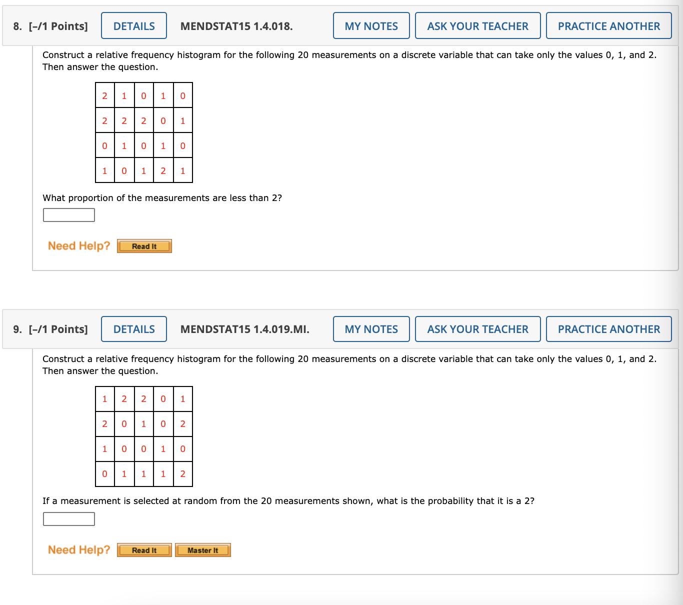  8. [-I1 Points] DETAILS MEN DSTAT15 1.4.018. MY NOTES ASK YOUR
