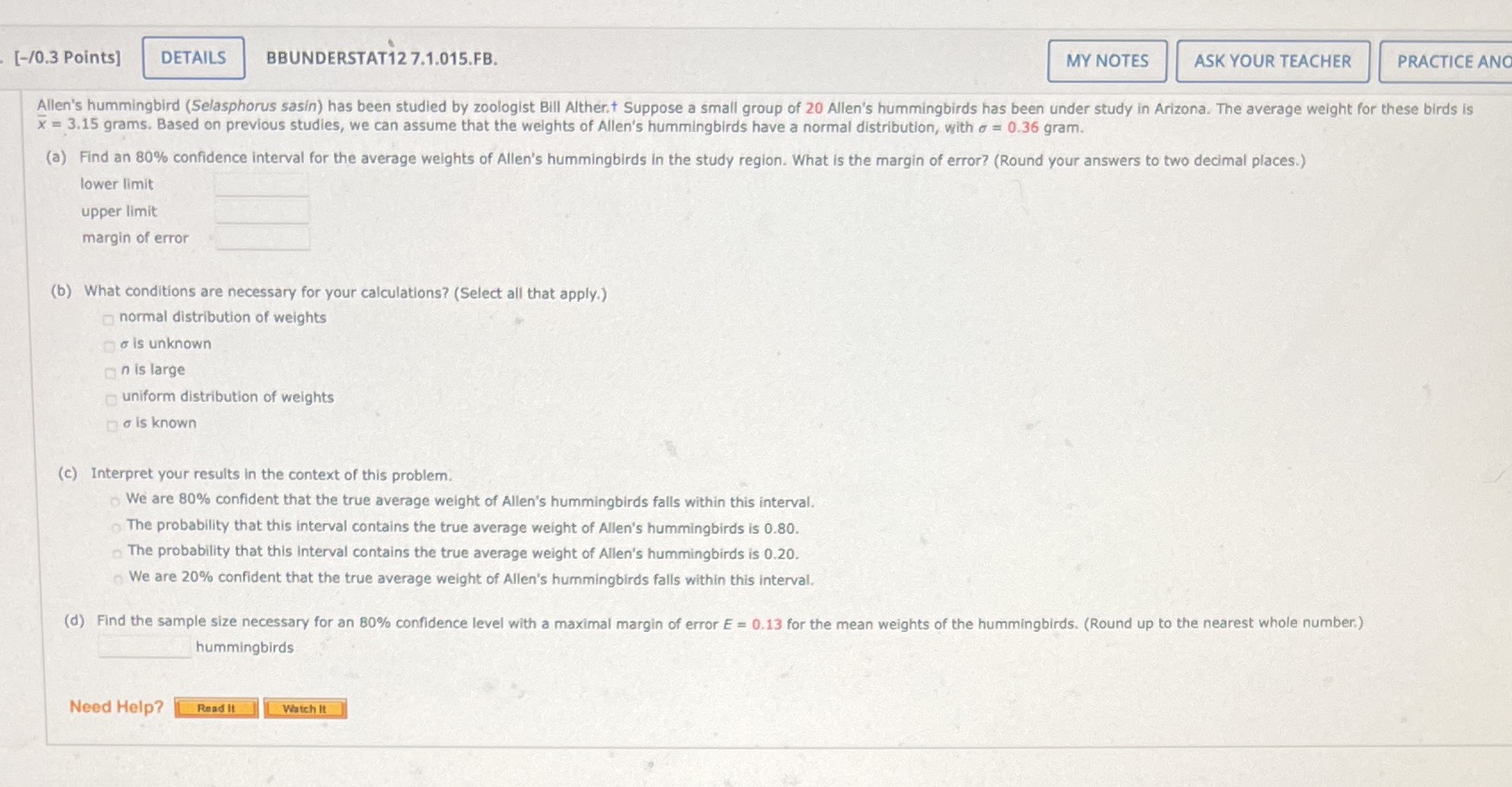  [-/0.3 Points] DETAILS BBUNDERSTAT12 7.1.015.FB. MY NOTES ASK YOUR TEACHER PRACTICE