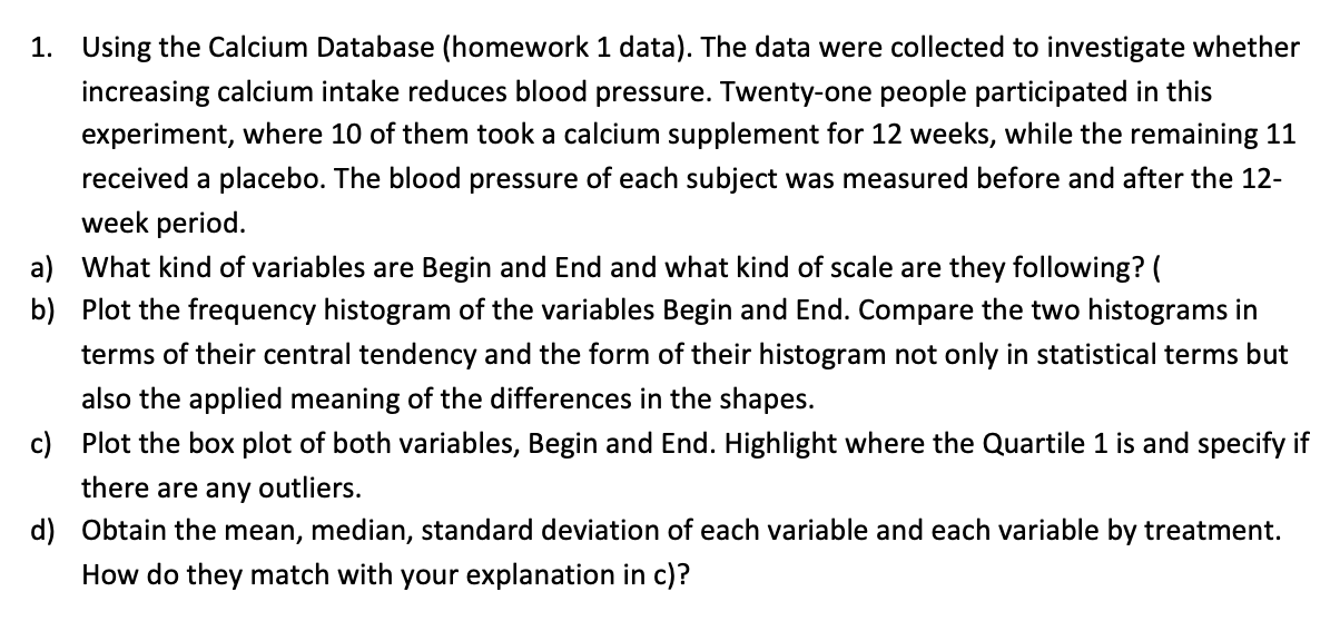  d) Using the Calcium Database (homework 1 data). The data were