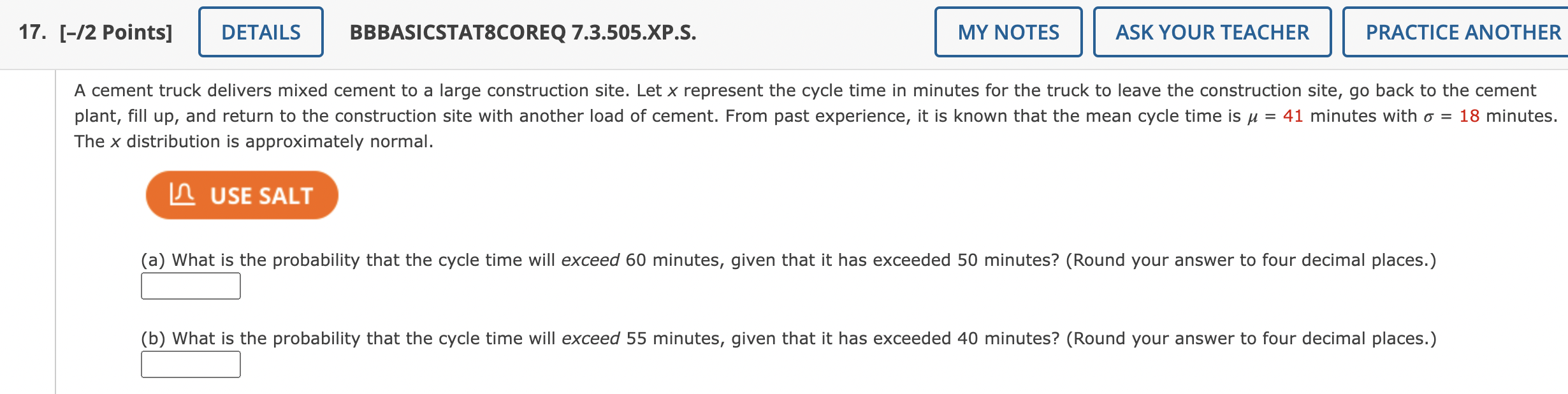  17. [-/2 Points] DETAILS BBBASICSTATBCOREQ 7.3.505.XP.S. MY NOTES ASK YOUR TEACHER
