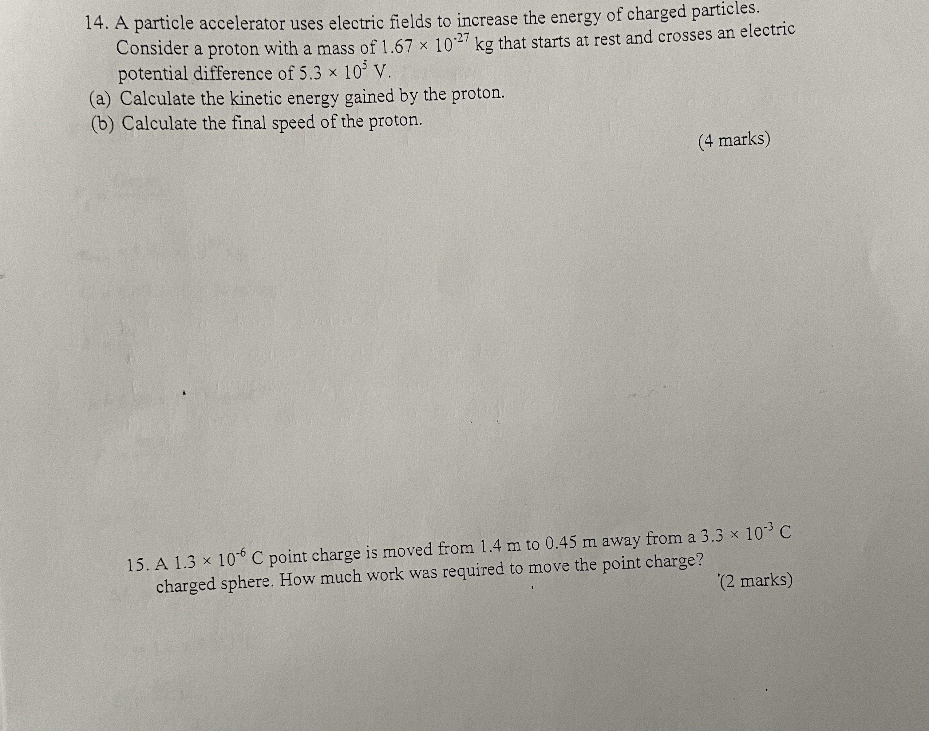  14. A particle accelerator uses electric fields to increase the energy