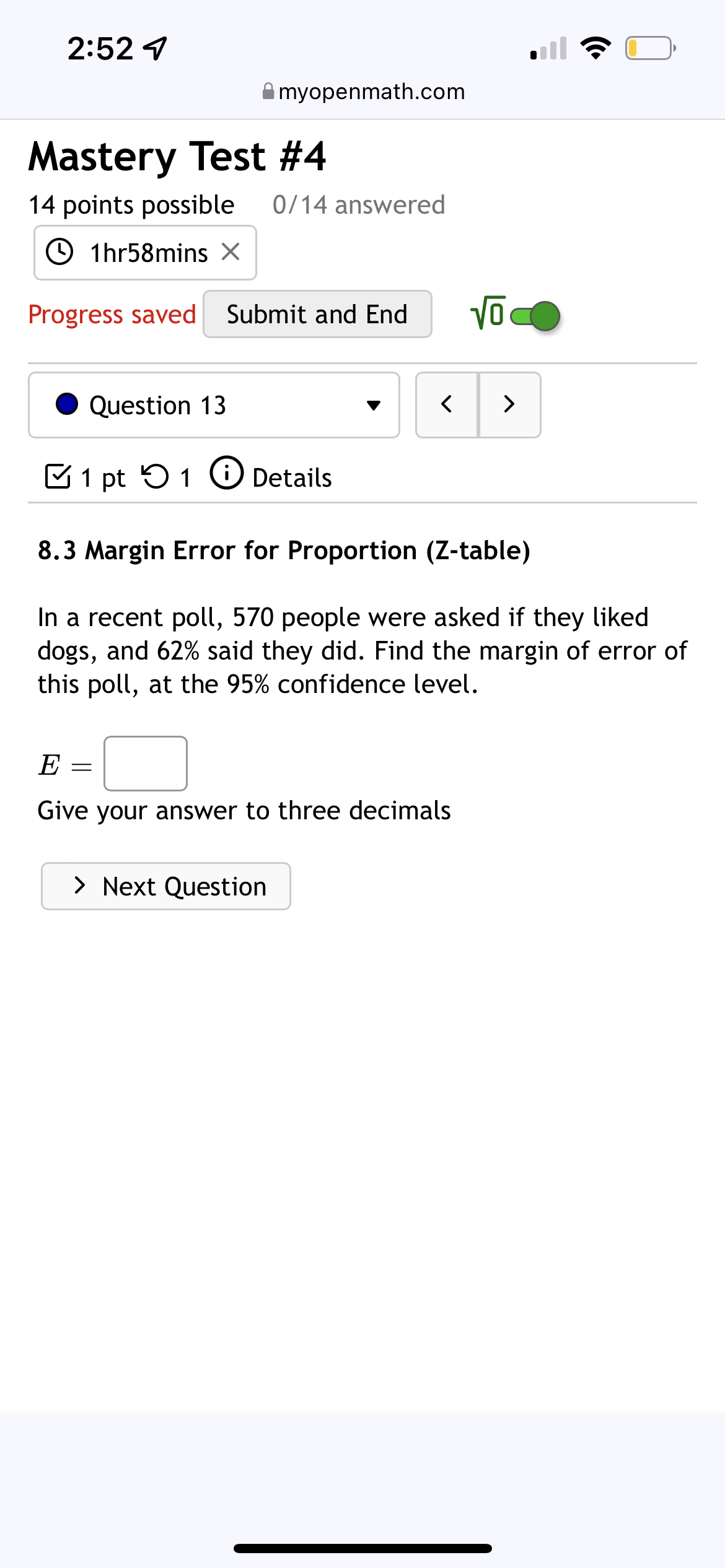 2:52 4 . '2: [3' B myopenmath.com Mastery Test #4 14