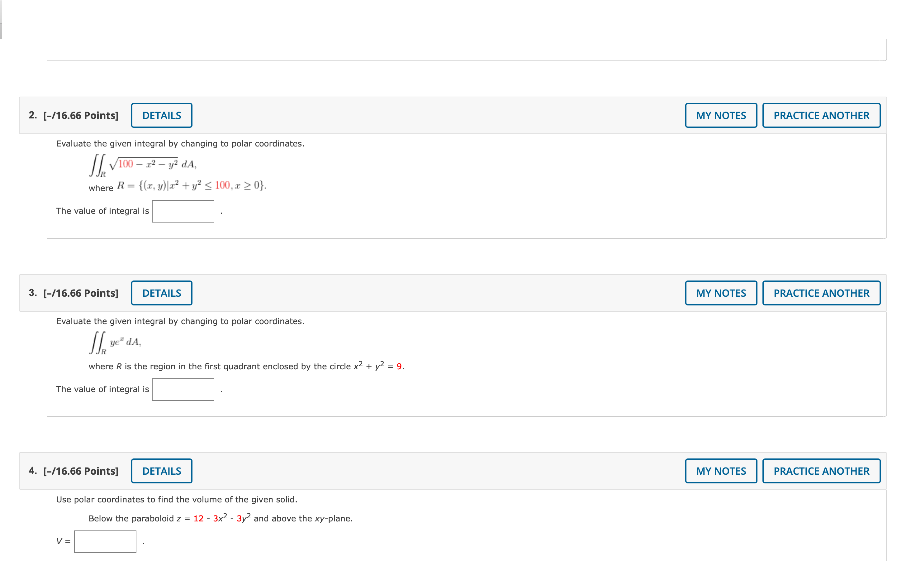  2. [-116.66 Points] DETAILS MY NOTES PRACTICE ANOTHER Evaluate the given